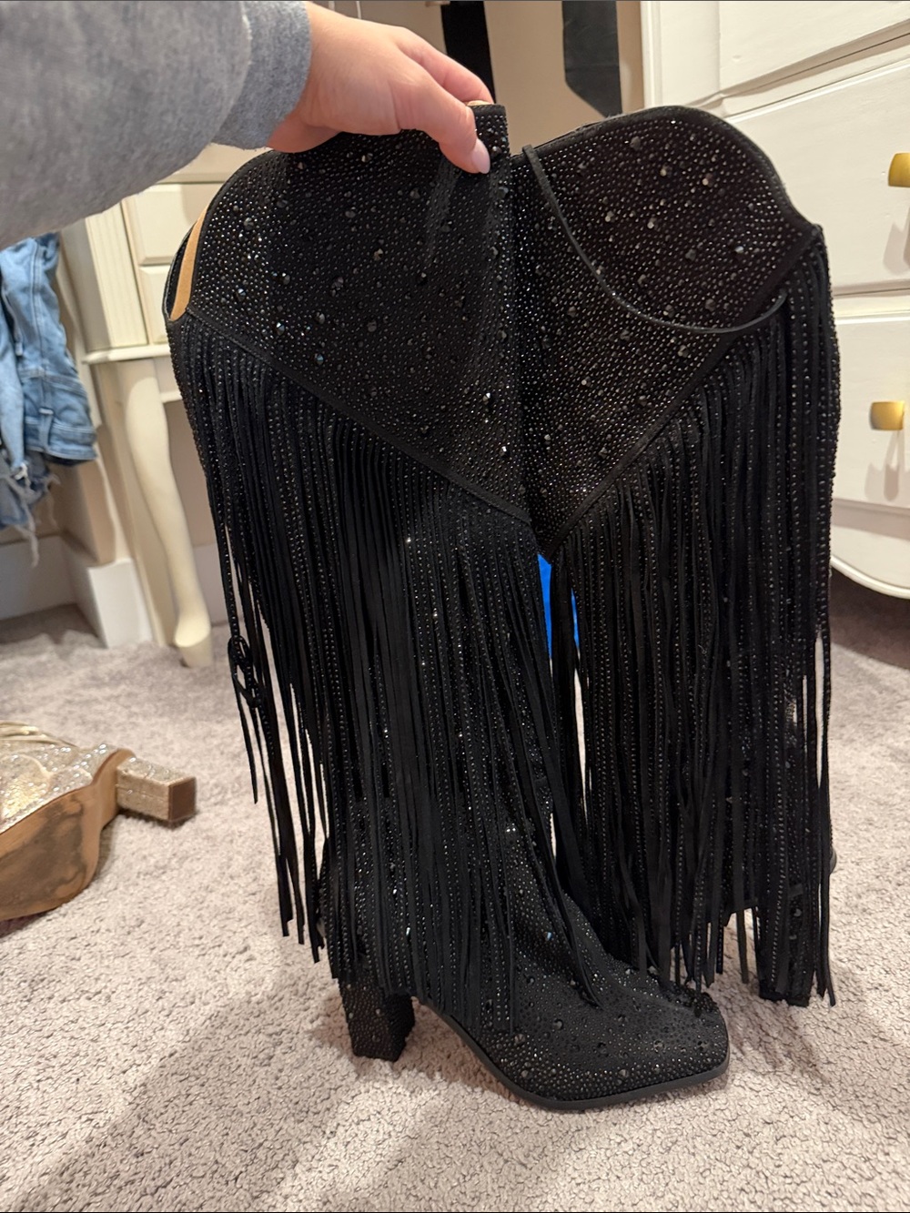 NEVER WORN Jessica Simpson Black Fringe Rhinestone Cowboy Boots
